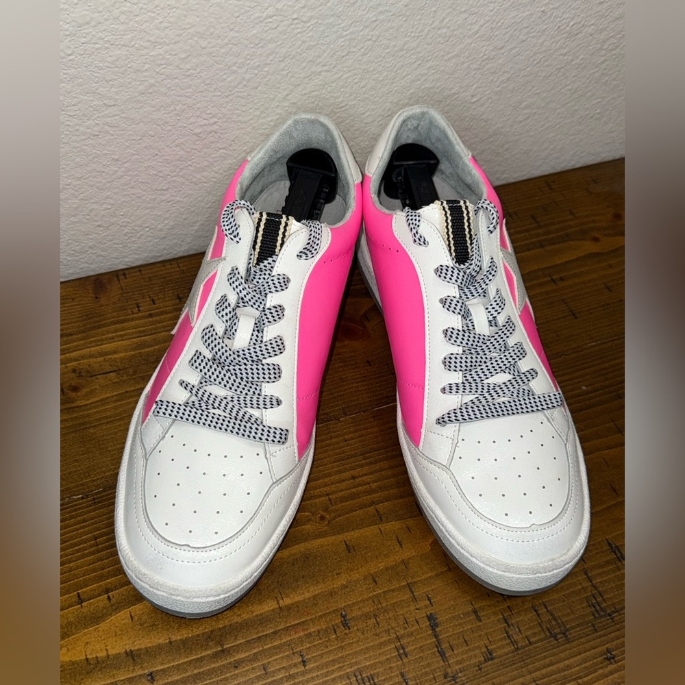 Shu Shop Pink Star Sneakers White Leather Low Top Euro Y2K Street- Size 10 - Picture 2 of 7